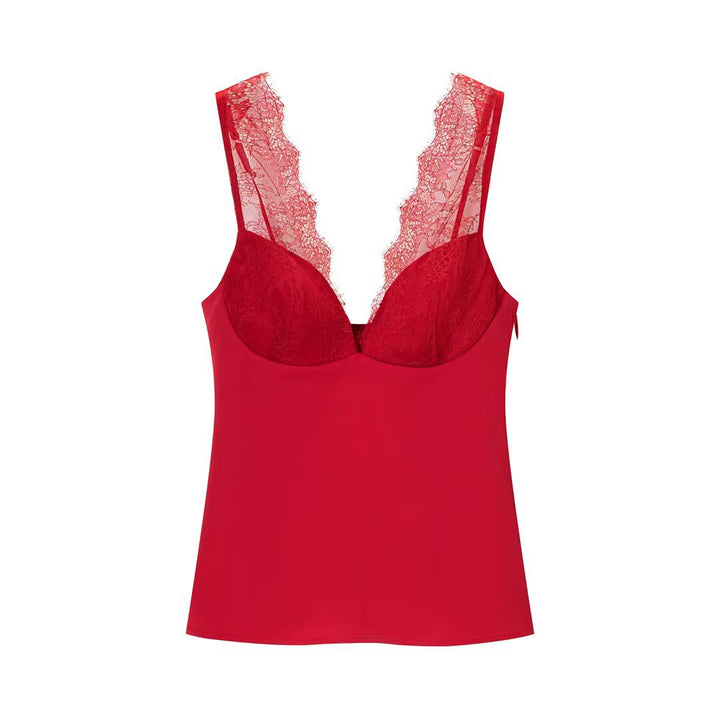 Lace and satin-finish camisole top