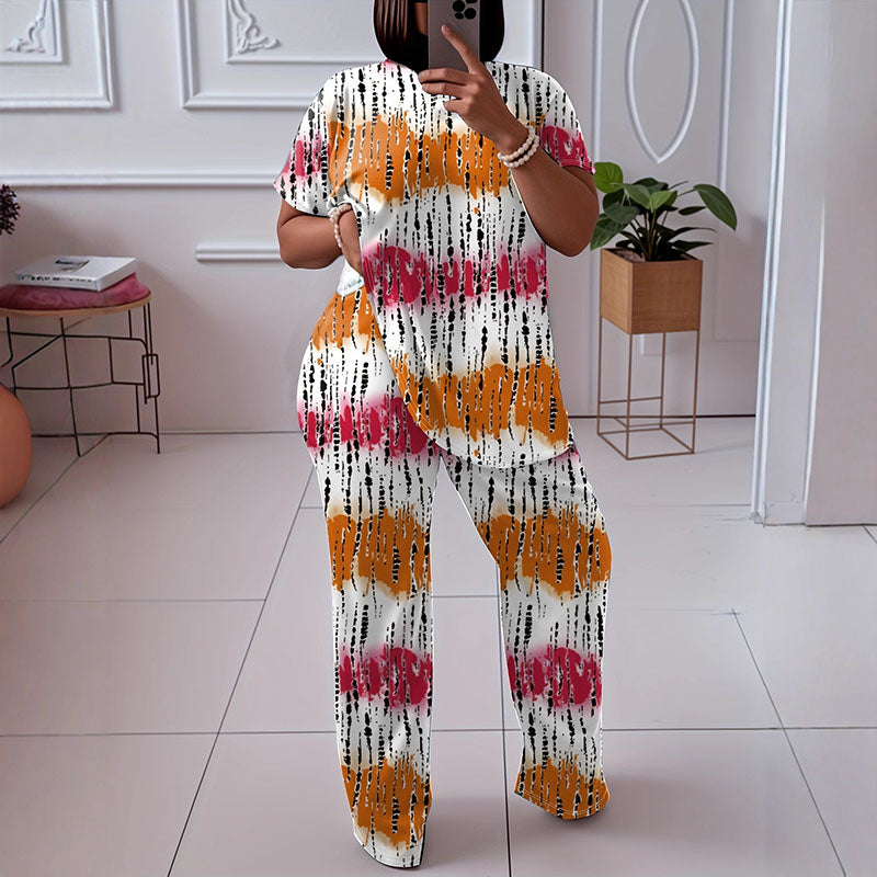 Abstract print loungewear two-piece set