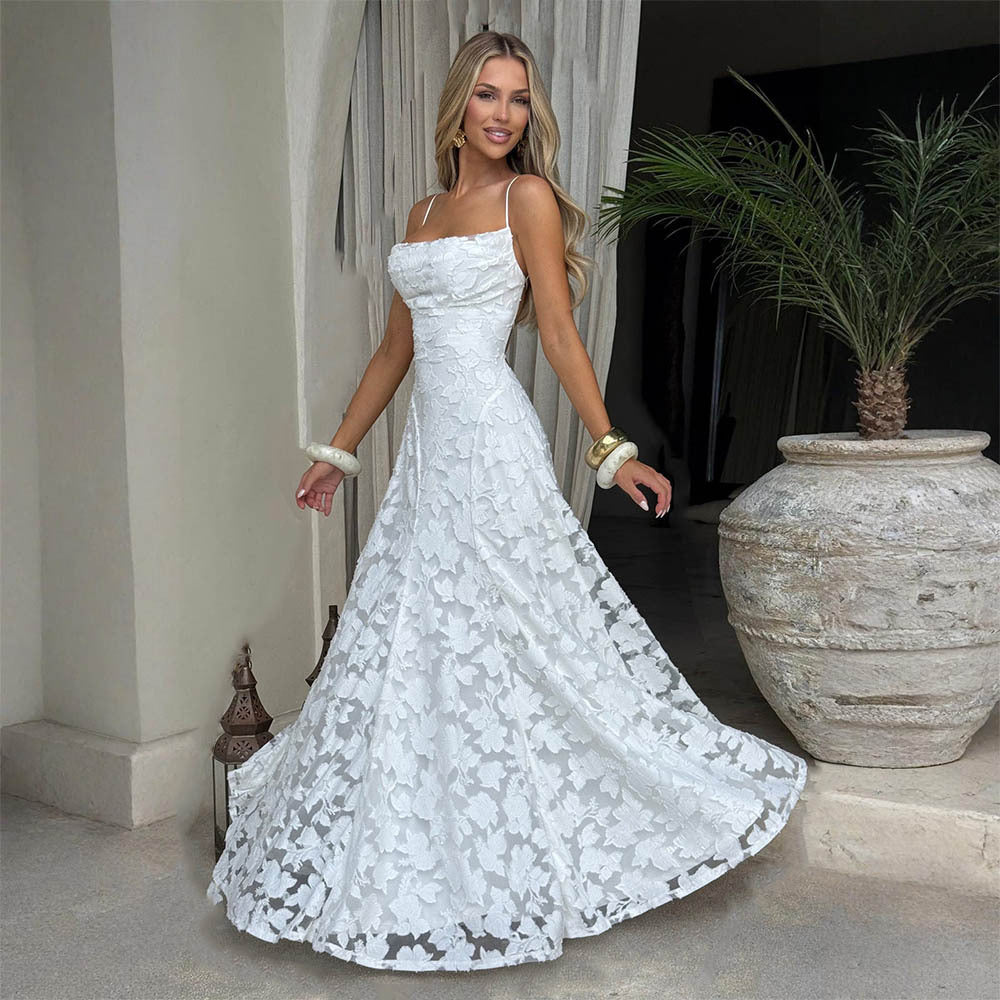 Backless Lace Maxi Dress with Spaghetti Straps