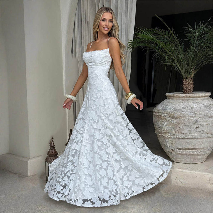 Backless Lace Maxi Dress with Spaghetti Straps