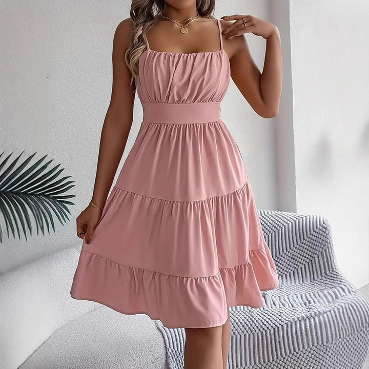 Thin-strapped layered ruffle dress