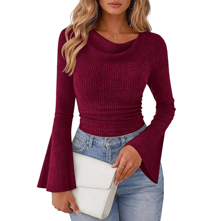 Casual draped neck bell sleeve top