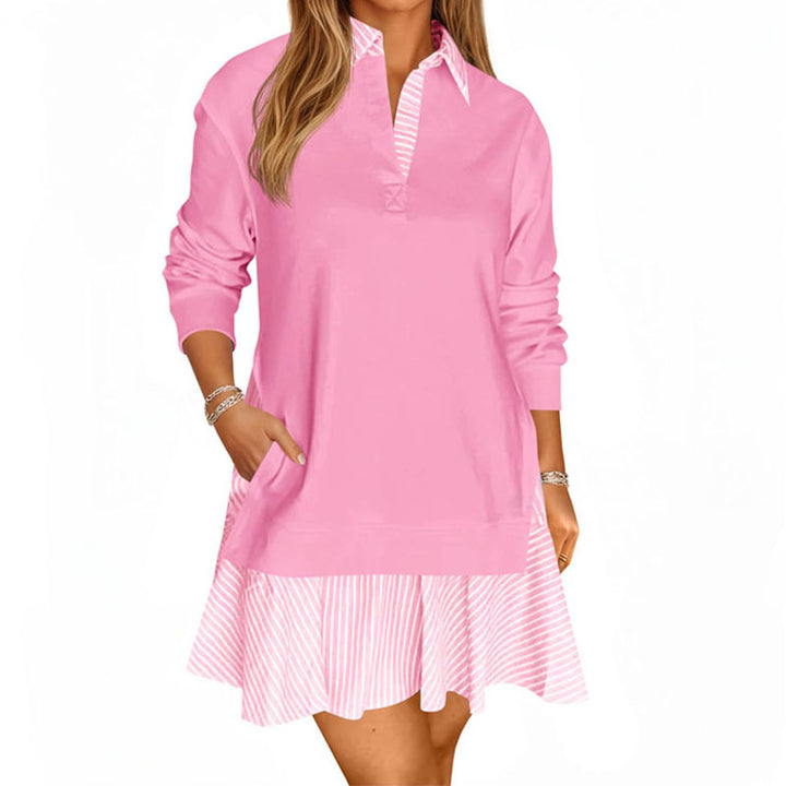 Collared color-block sweatshirt dress