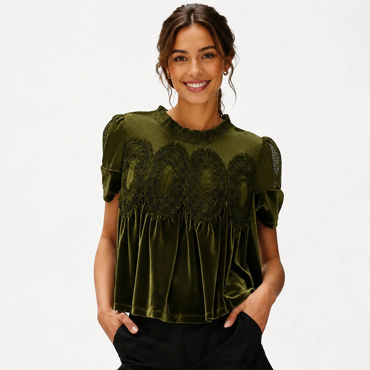 Ruffled Lace Patchwork Top