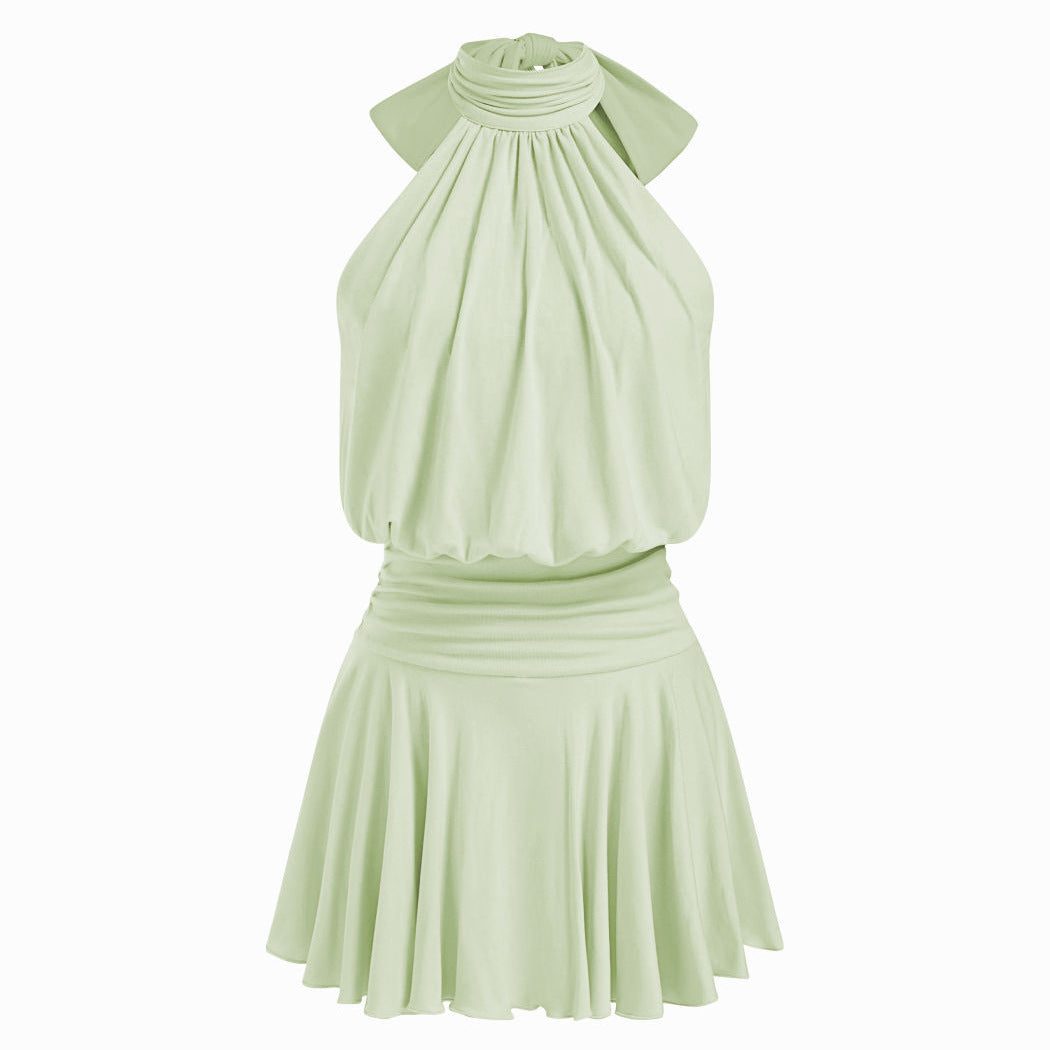 Backless halter-neck dress with a fitted waist