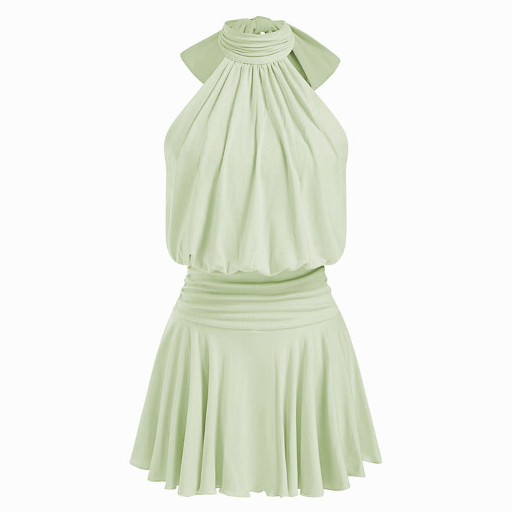 Backless halter-neck dress with a fitted waist