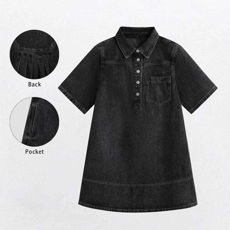 Soft Fabric Short-Sleeve A-Line Swing Mini Shirt Dress