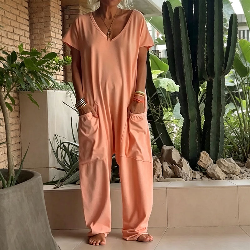 Relaxed V-neck casual jumpsuit