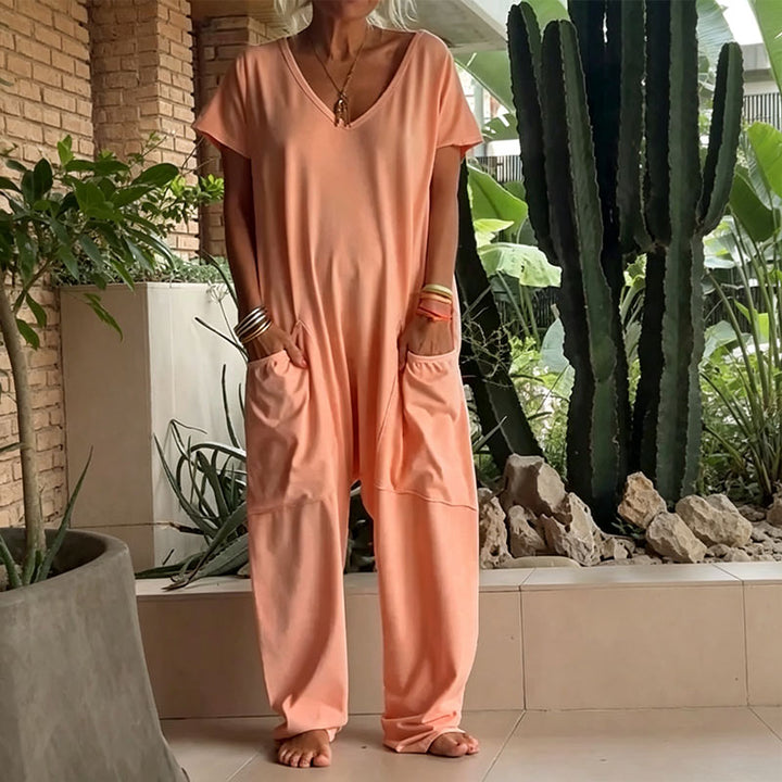 Relaxed V-neck casual jumpsuit
