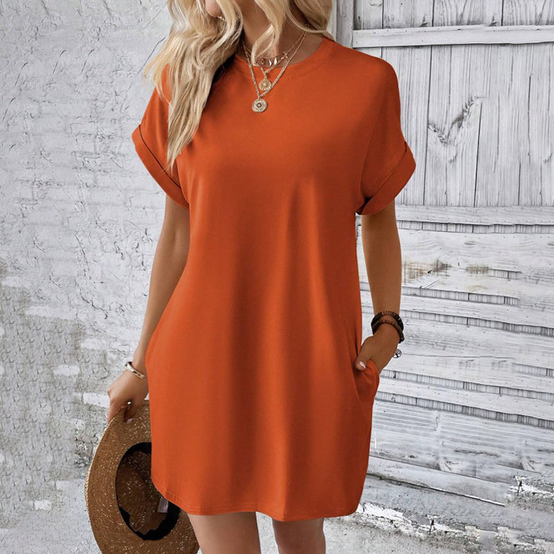 Casual Solid Color Batwing Sleeve Pocket Dress