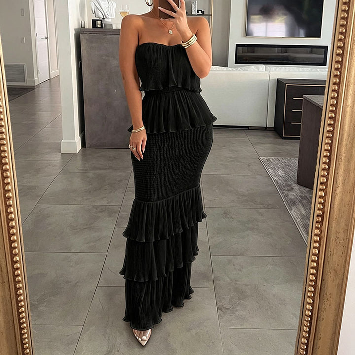Fitted strapless tiered-ruffle dress