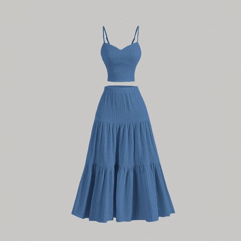 Elegant Ribbed Cami Top and Tiered Maxi Skirt Two-Piece Set