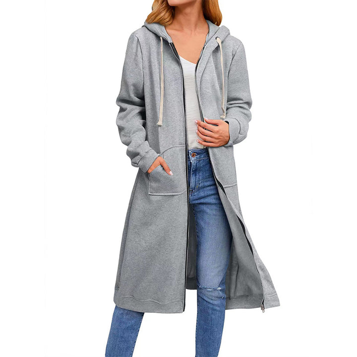 Long zip-up hooded sweatshirt jacket