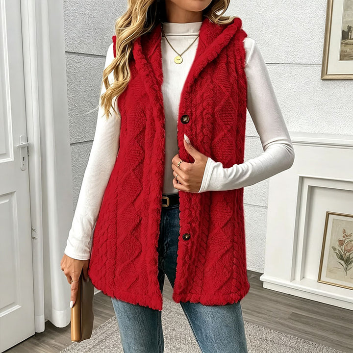 Hooded plush sleeveless jacket