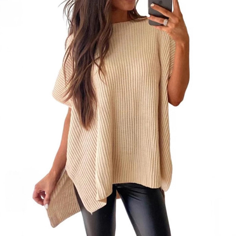 Solid Color Crew Neck Knit T-Shirt – Casual Pullover Sweater Top