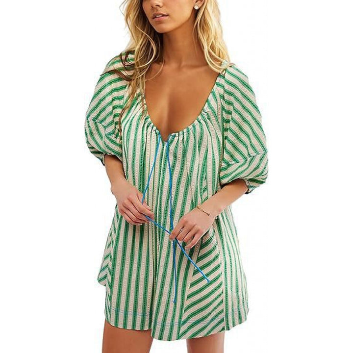 Loose-Fit Striped V-Neck Jumpsuit