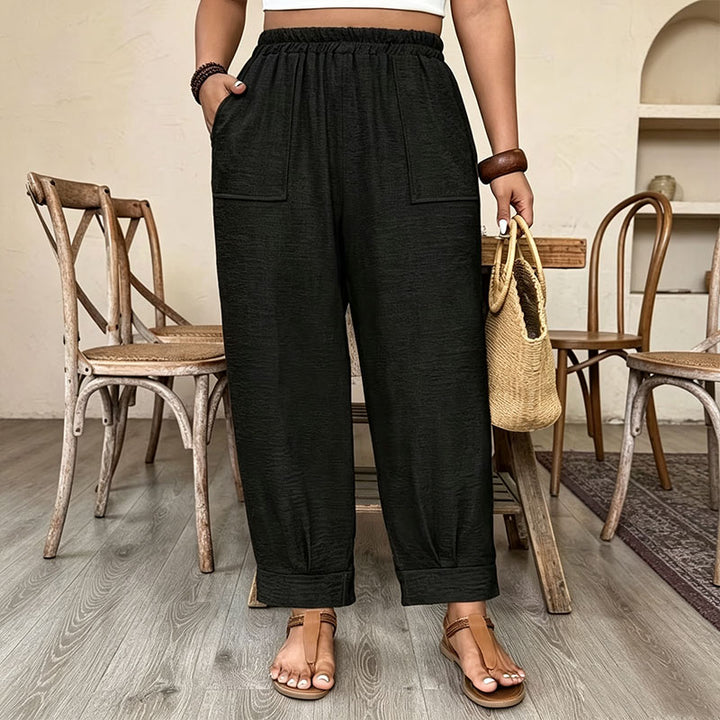 Elastic waist loose-fitting wide-leg pants