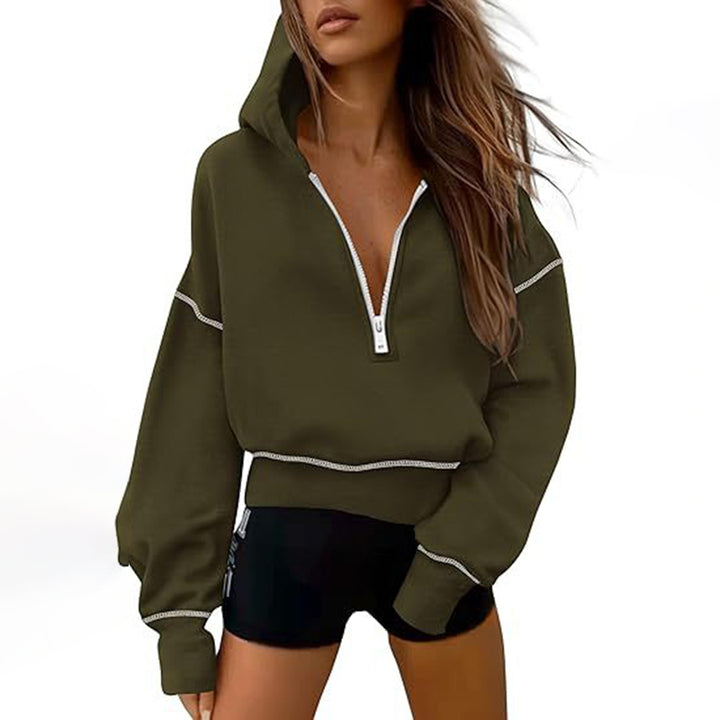 Collar Half Zip Pullover Sweatshirt  Long Sleeve Casual Hoodie Top