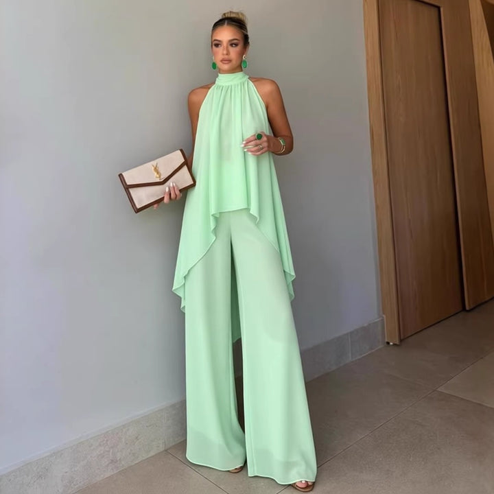 Asymmetrical solid-color sleeveless set