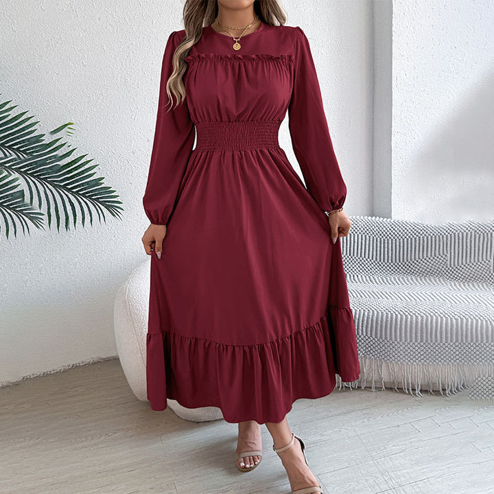 Long-sleeve pleated ruffle dress