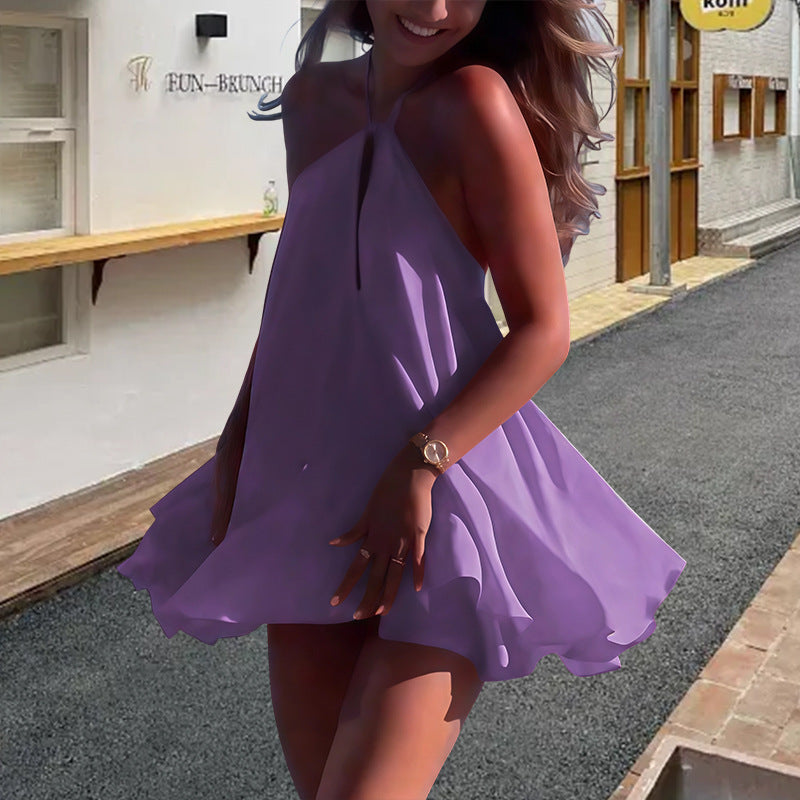Women Flowy Sleeveless Deep V Backless Mini Dress