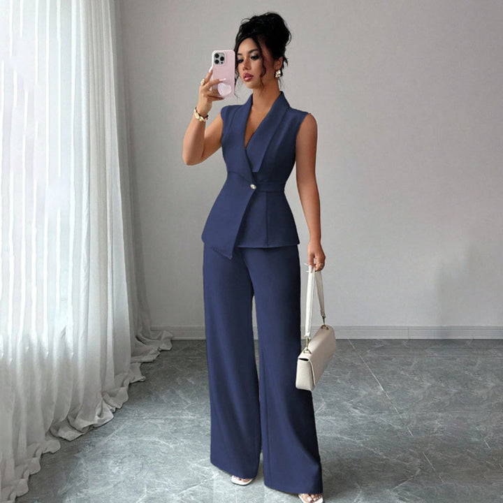 Sleeveless suit vest and wide-leg trousers set