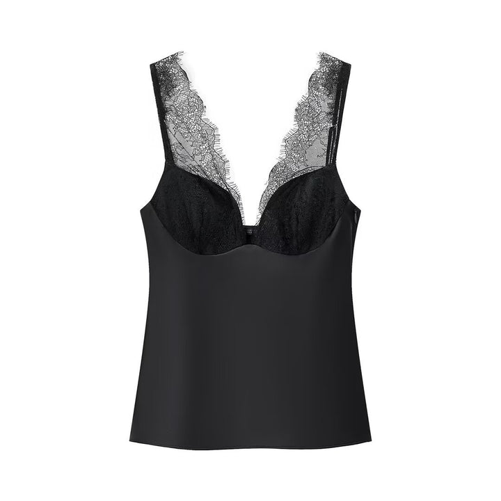 Lace and satin-finish camisole top