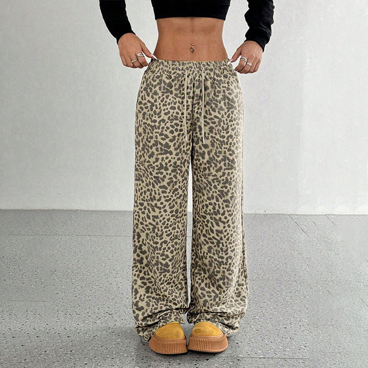 High-waisted printed wide-leg casual trousers