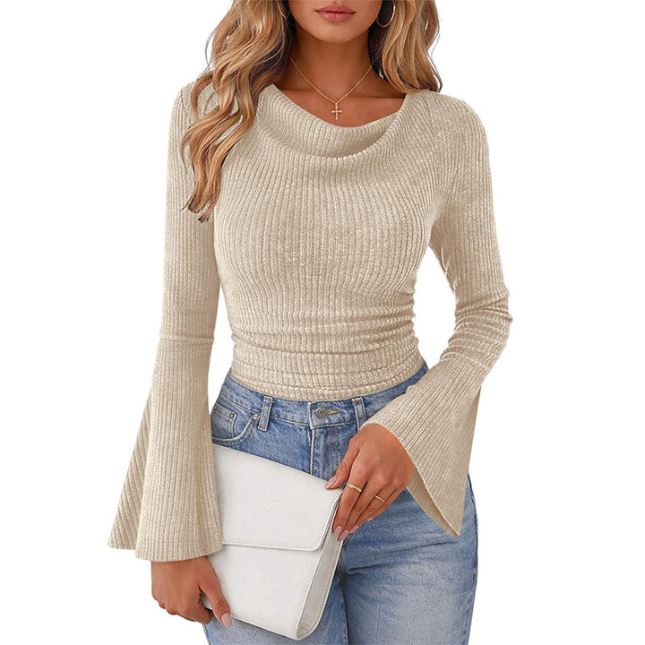 Casual draped neck bell sleeve top