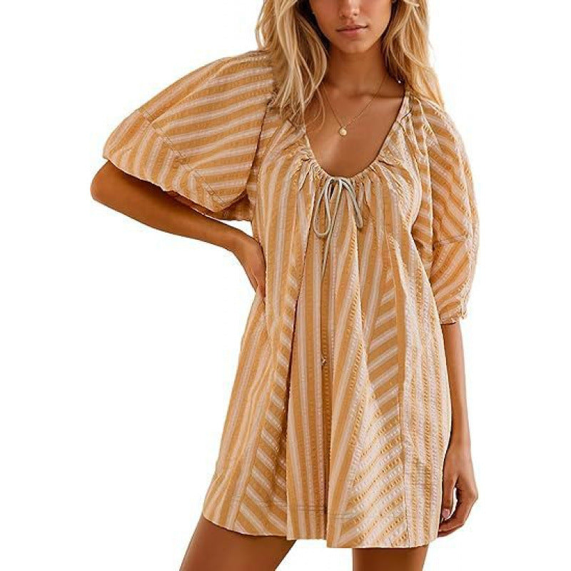 Loose-Fit Striped V-Neck Jumpsuit