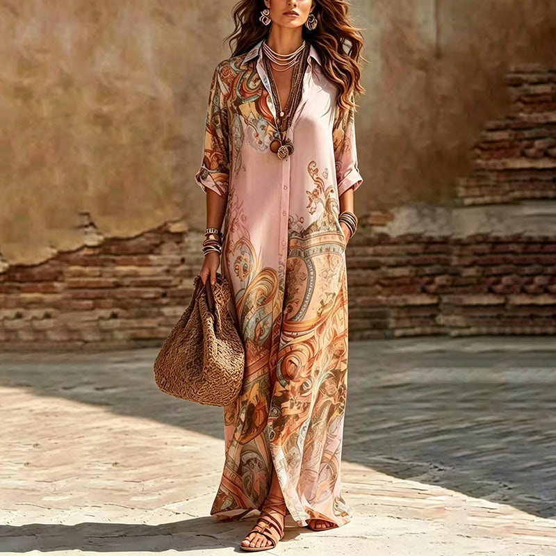 Vintage-style printed chiffon maxi dress