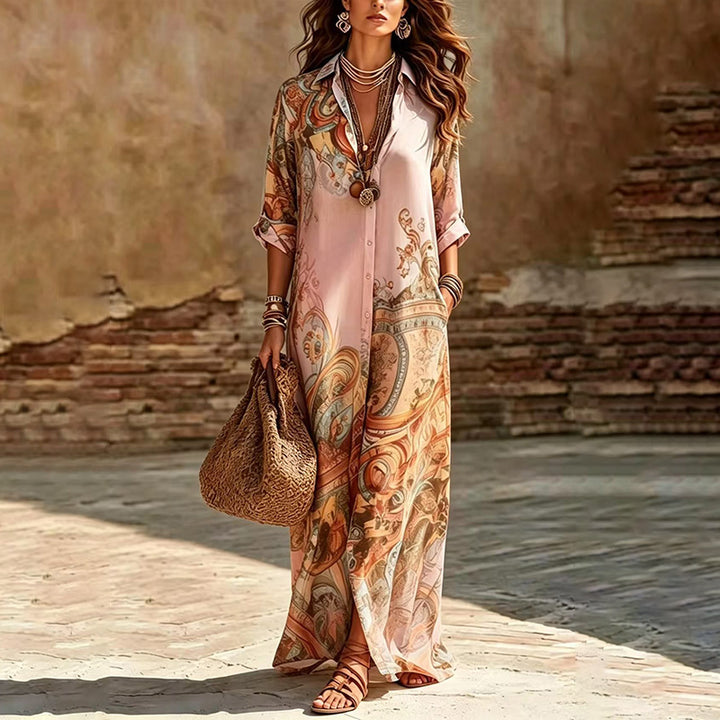 Vintage-style printed chiffon maxi dress