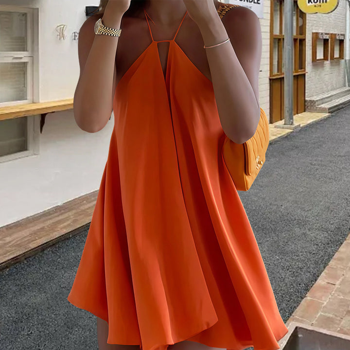 Women Flowy Sleeveless Deep V Backless Mini Dress