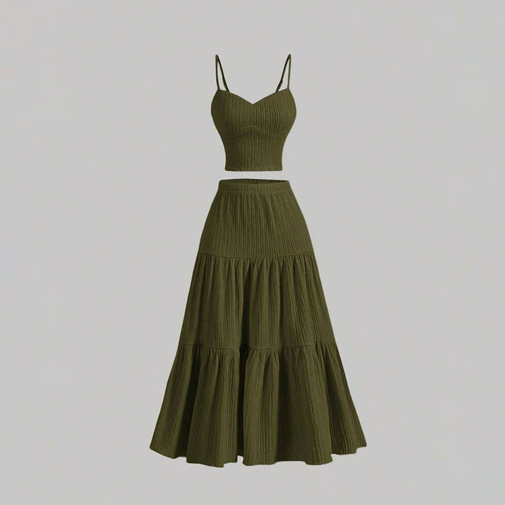 Elegant Ribbed Cami Top and Tiered Maxi Skirt Two-Piece Set