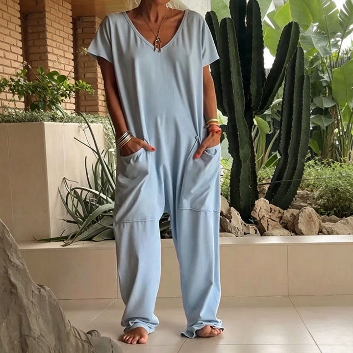 Relaxed V-neck casual jumpsuit