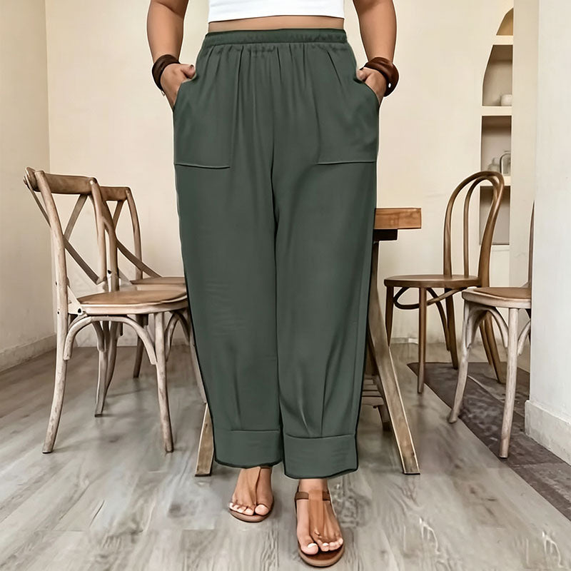 Elastic waist loose-fitting wide-leg pants