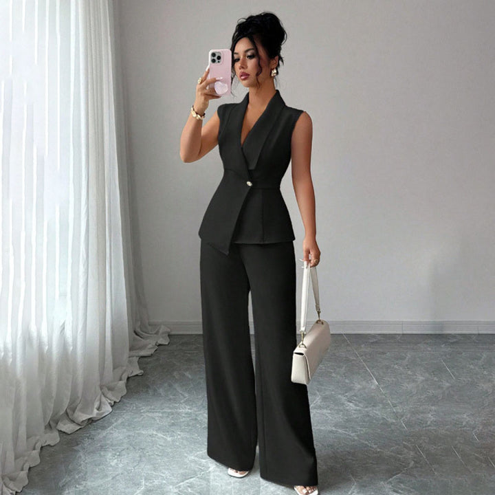 Sleeveless suit vest and wide-leg trousers set
