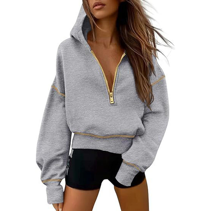 Collar Half Zip Pullover Sweatshirt  Long Sleeve Casual Hoodie Top