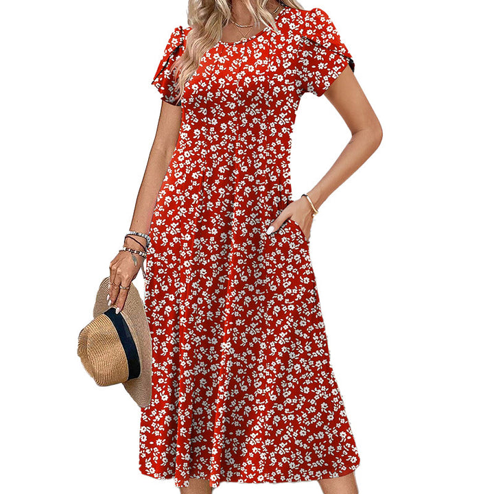 Round-neck puff-sleeve dress