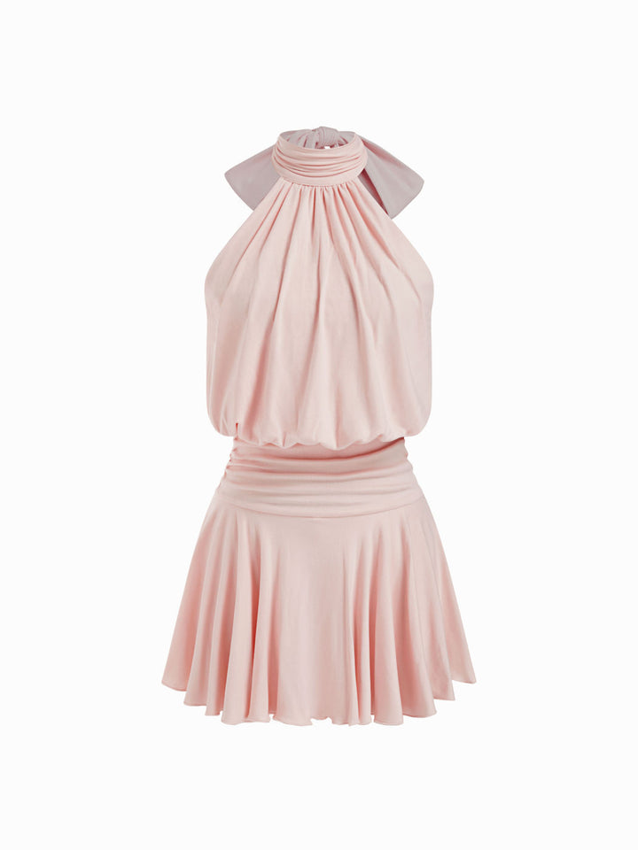 Backless halter-neck dress with a fitted waist