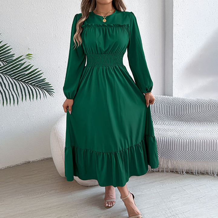 Long-sleeve pleated ruffle dress