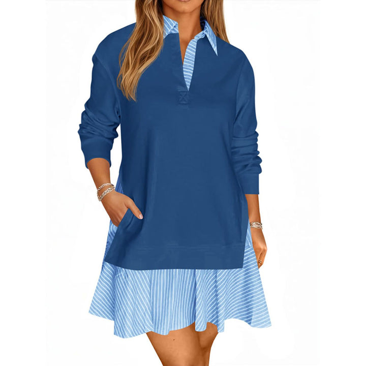 Collared color-block sweatshirt dress