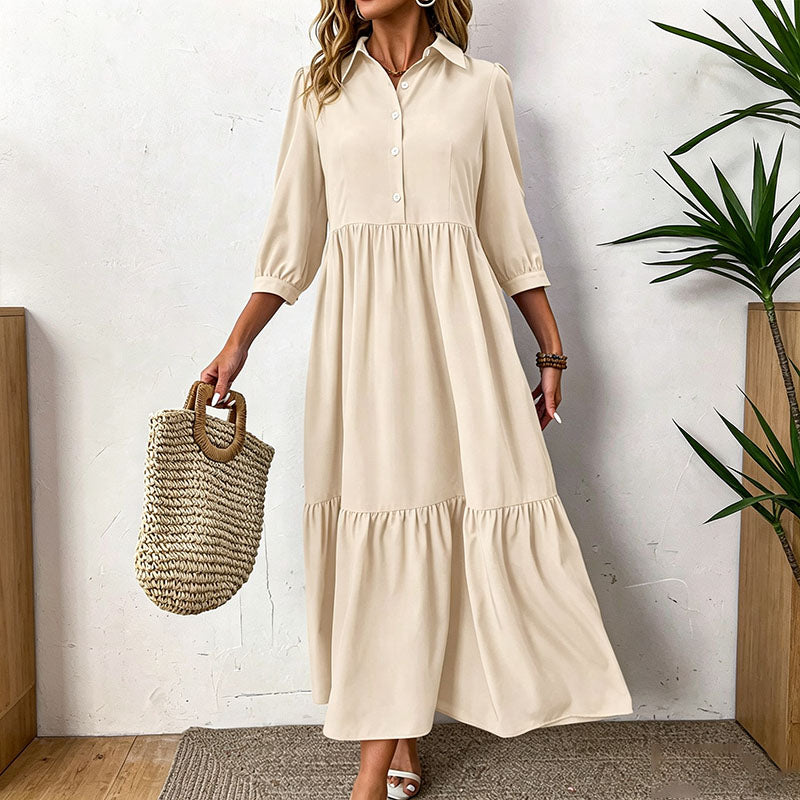 Collared Ruffled Hem Dress