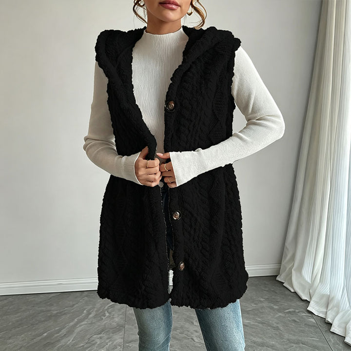 Hooded plush sleeveless jacket