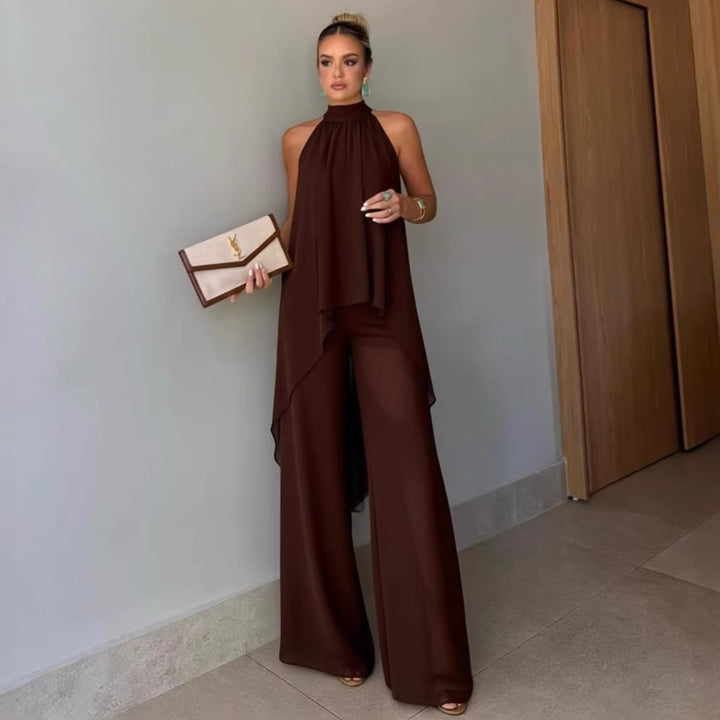 Asymmetrical solid-color sleeveless set