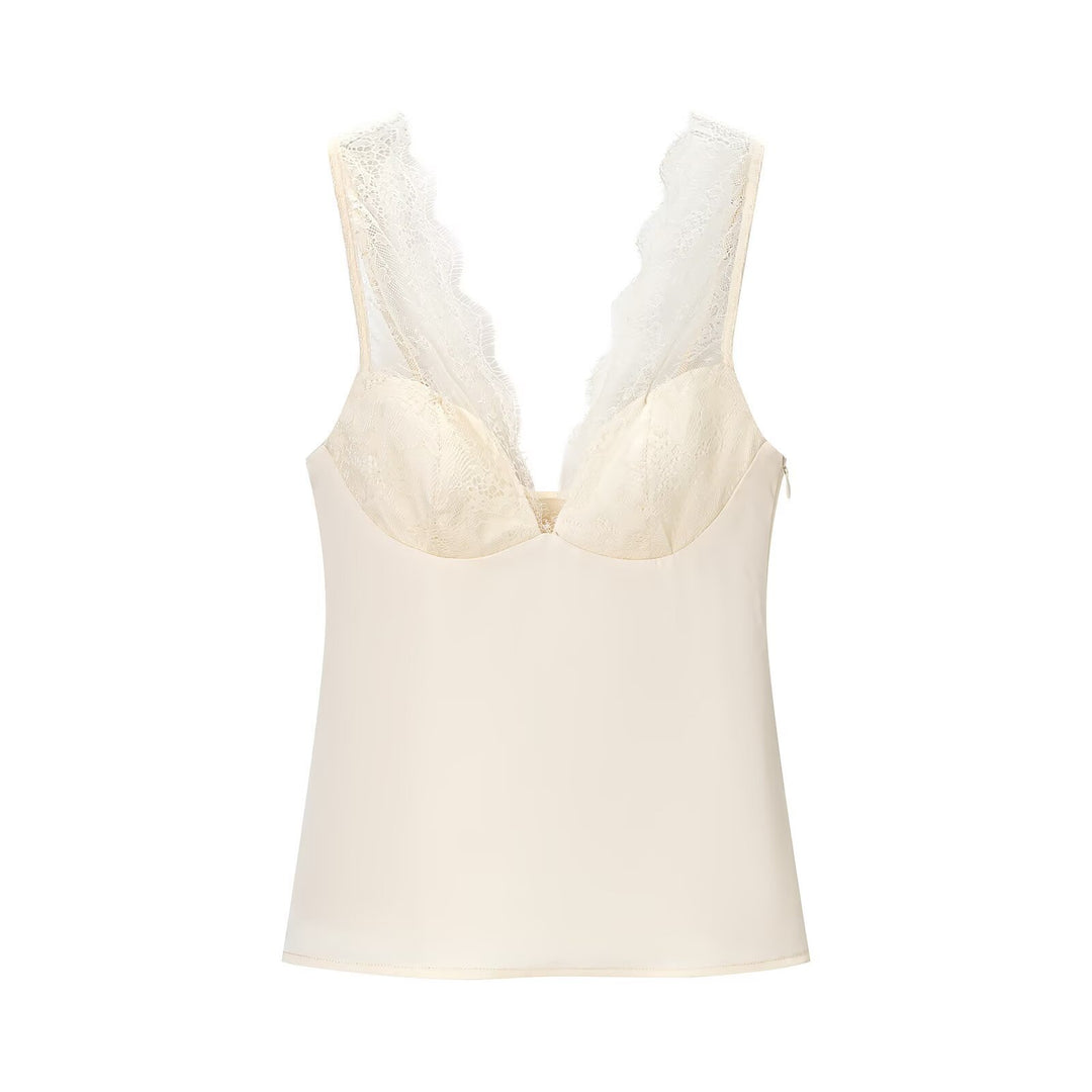 Lace and satin-finish camisole top