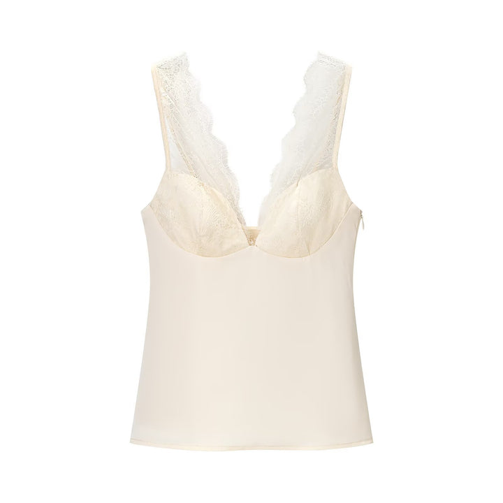 Lace and satin-finish camisole top