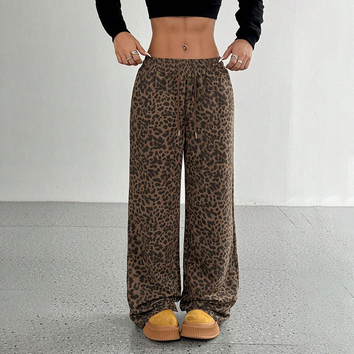 High-waisted printed wide-leg casual trousers
