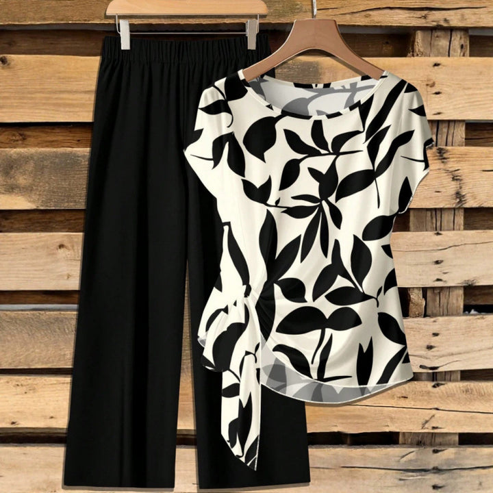 Round Neck Tie Front Two Piece Outfit