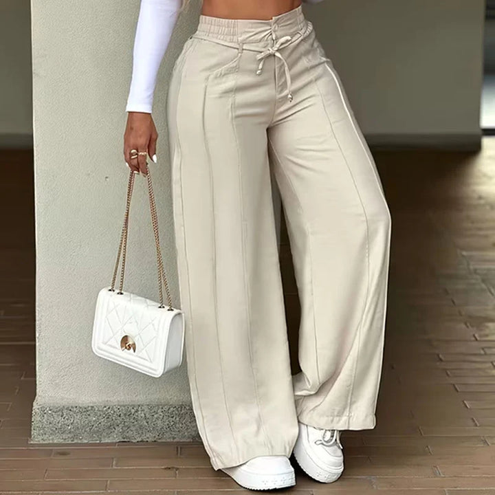 High-waisted drawstring cargo wide-leg pants